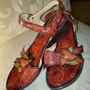 Unique red sandals with straps